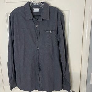 Columbia Men's Navy and Gray Small-Check Button-Up Shirt